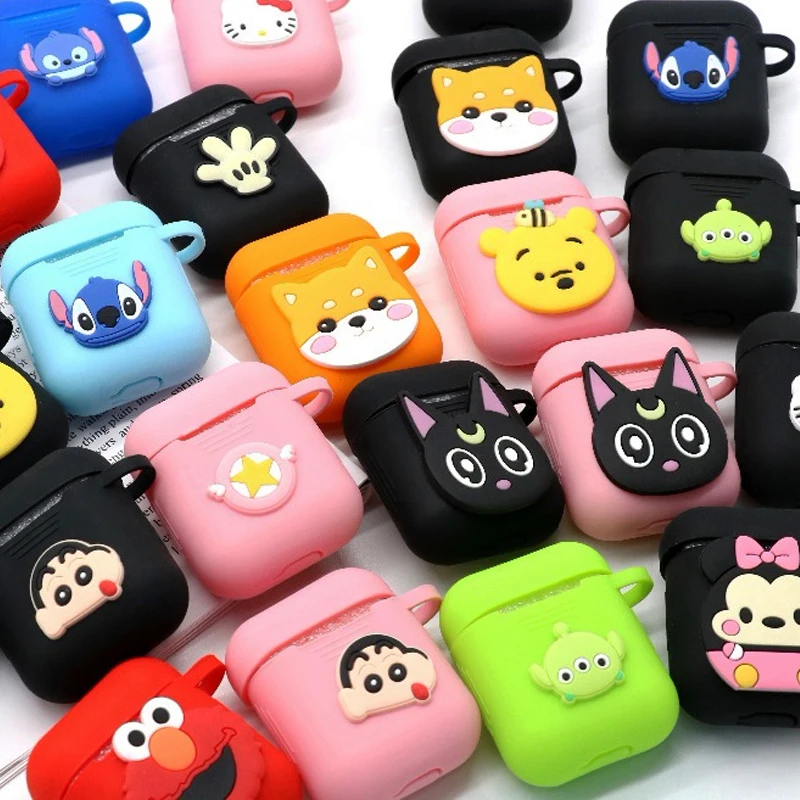 

Cartoon Soft Silicone Bluetooth Earphone Case for Apple AirPods Cute Protection Cover for Air Pods Charging Box Anti-lost Strap