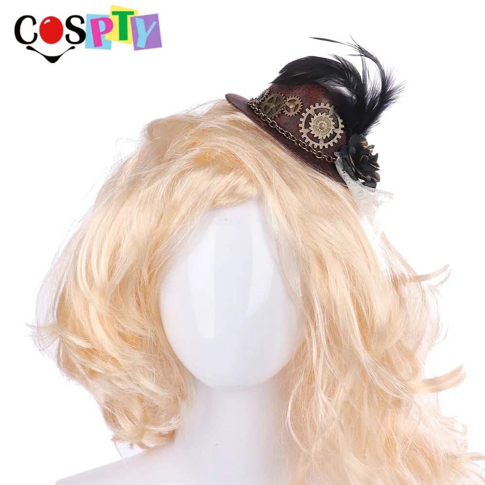 

Cospty Vintage Gothic Steampunk Accessories Girl Felt Cosplay Party Steam Punk Gear Hair Clip Feather Mini Top Hat for Women