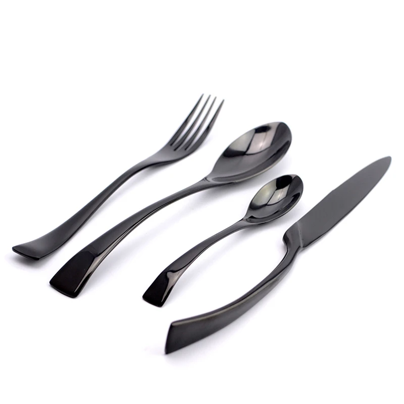 Wholesale Black Cutlery Set Stainless Steel Flatware Western Food Tableware Sets Fork Steak Knife Spoon Tea