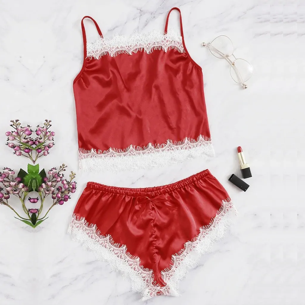 

New Women Summer Sexy Satin Silk Nightgown Camisole Shorts Set Sleepwear Pajamas Lingerie Underwear Babydoll Nightdress
