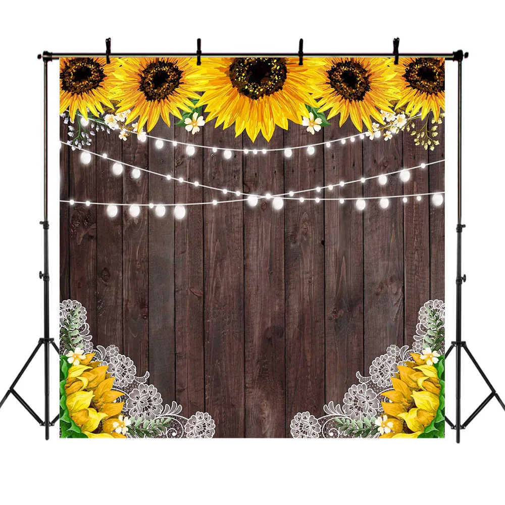 

NeoBack Sunflowe Wooden Backdrop Birthday Baby Shower Party Banner Photography Backdrops Dessert Table Photographic Props