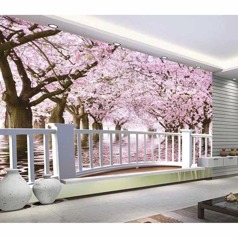 3D обои на заказ для настенного декора красивые непромокаемые Sakura гостиной и
