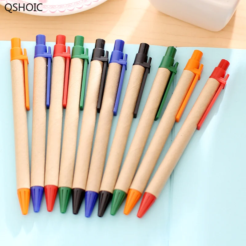 

QSHOIC 500 PCS/lot M Recycled Paper Pen Kraft Paper Tube Custom Logo Ball-point Pen Recycled Paper Advertisement Pen