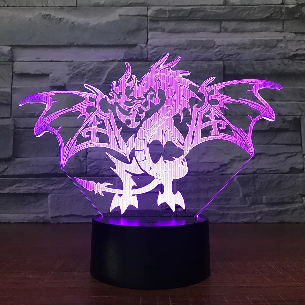 Fire Dragon 3D Night Light LED Acrylic Vision Stereo Light Touch 7