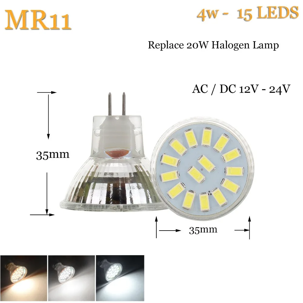 MR11 Светодиодный светильник 5733 2835 SMD 9 светодиодный s 2W Лампада 12 3W лампа 15 5W DC/AC 12V 24V