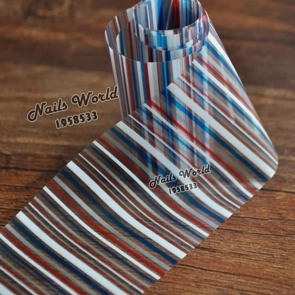 

Blue Red White Lines Fashion Pattern Decoration Nail Art Decals Art Transfer Foil In Jar S423