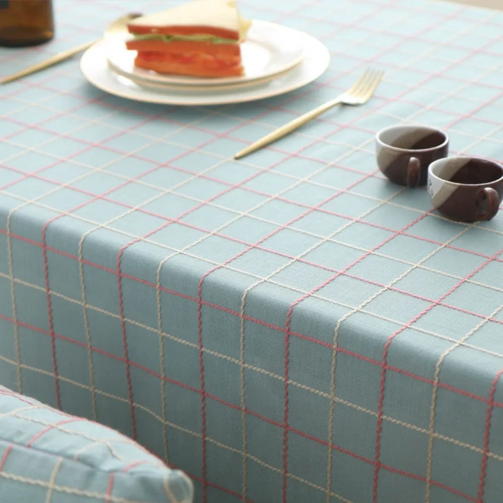 

Meijuner Tablecloth Solid Color Embroidered Plaid Fabric Table Cover Cotton And Linen Rectangular For Hotel Party Dining Room
