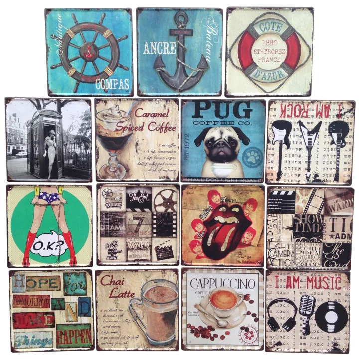 

Retro Decorative Painting,Canteen Wall Decorations Tinplate Painting, DIY Interior Decoration for a Bar or Cafe Shop