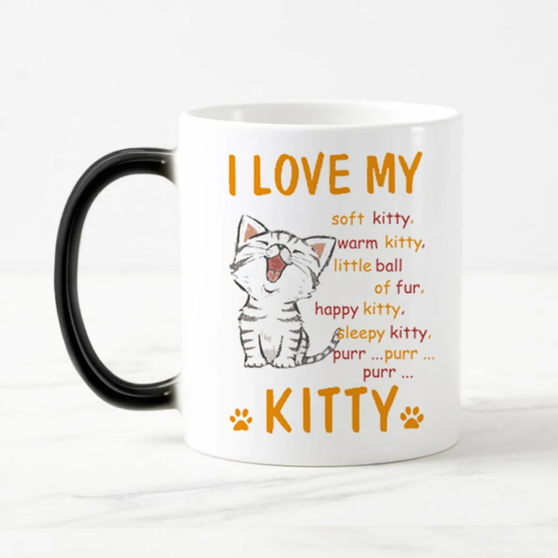 

Free shipping Cartoon cat Change color Coffee mugs heat sensitive Magic Tea Cup mug gift I love my kitty