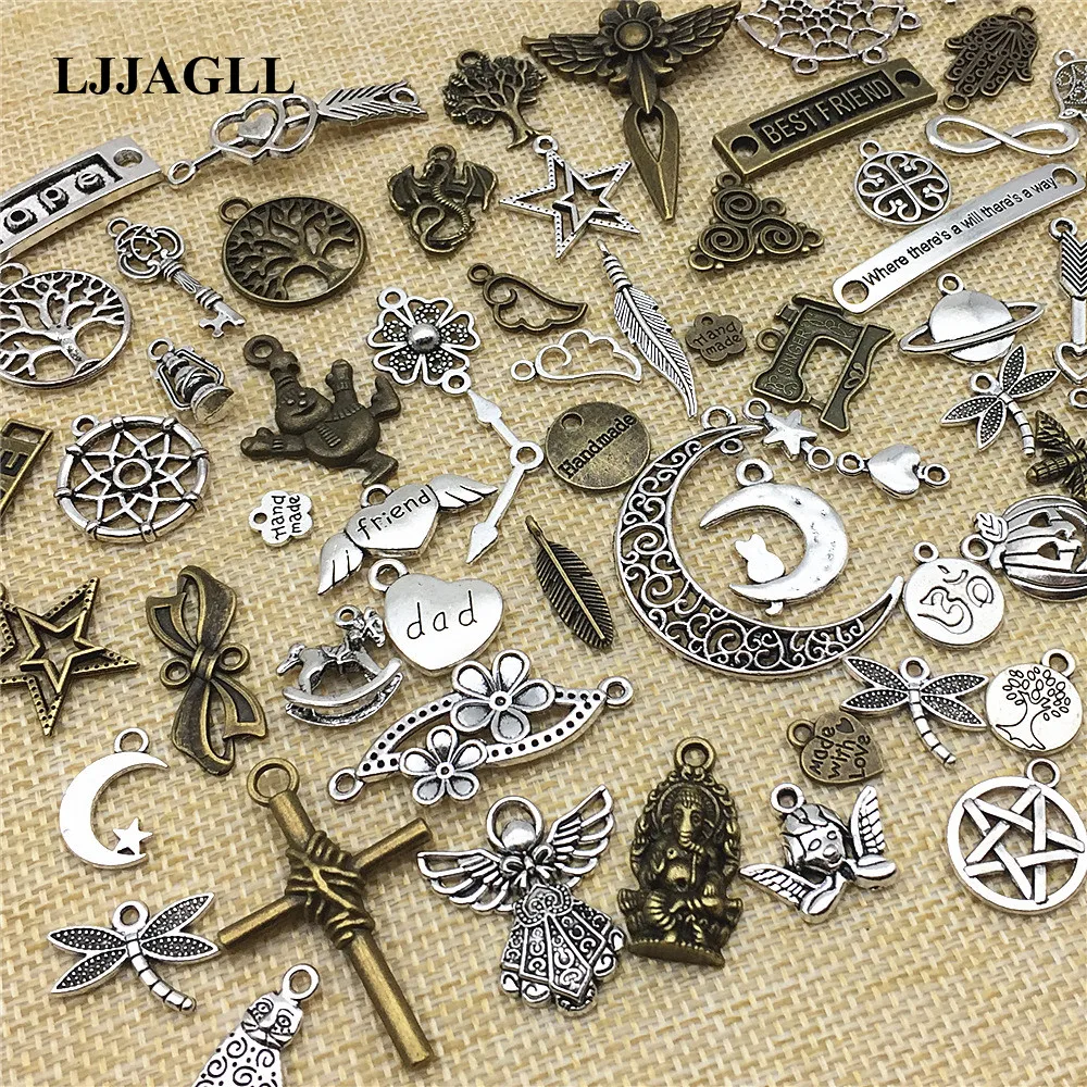 

100PCS Metal Fashion Mixed Colors Animal Charms Heart charm Pendants Religious Necklaces Cross Make Findings Diy Jewelry HK08
