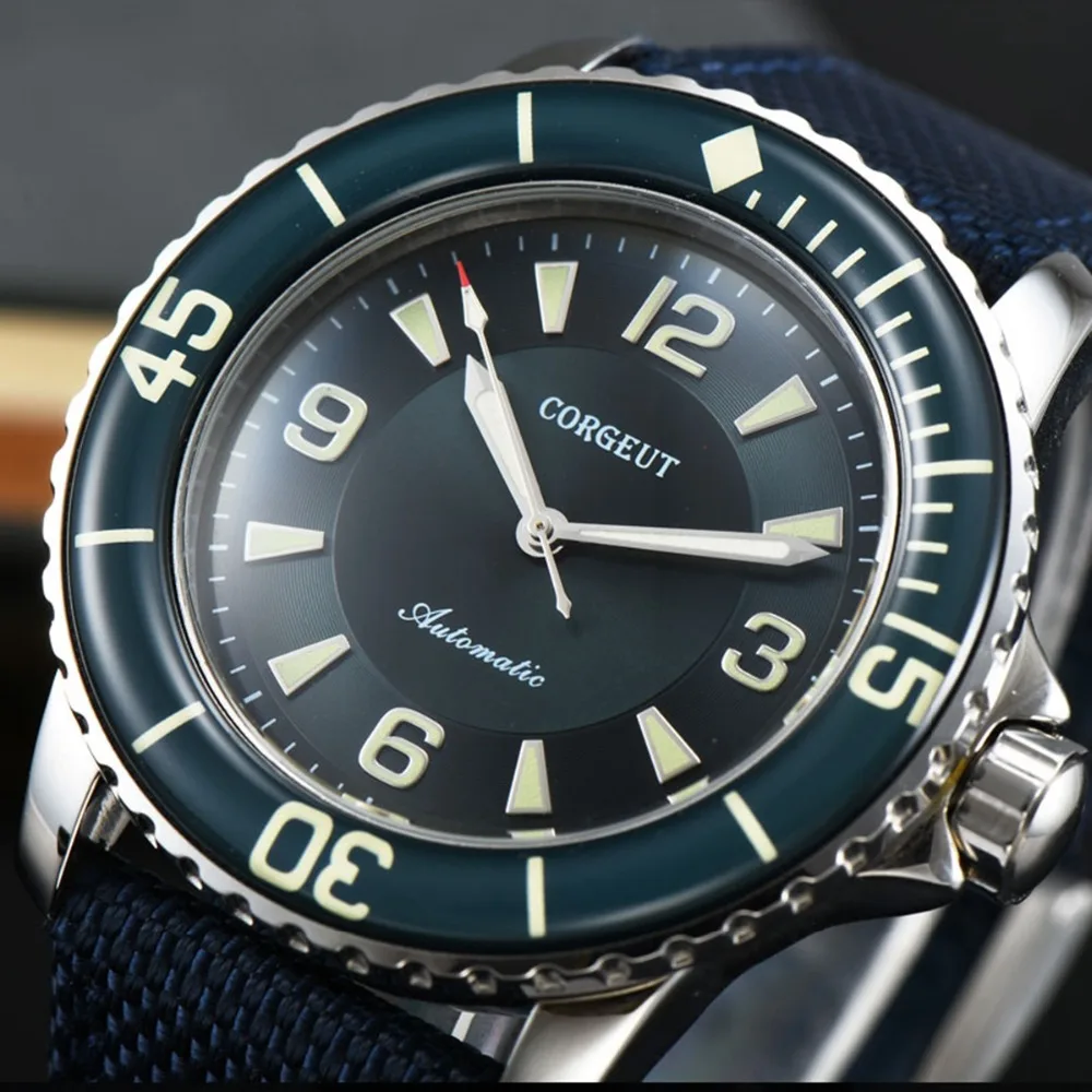 Cena Corgeut 45mm sport design zegar luksusowe top marka mechaniczny świetliste dłonie mężczyzna automatyczne własny wiatr rocznika mężczyzna zegarka