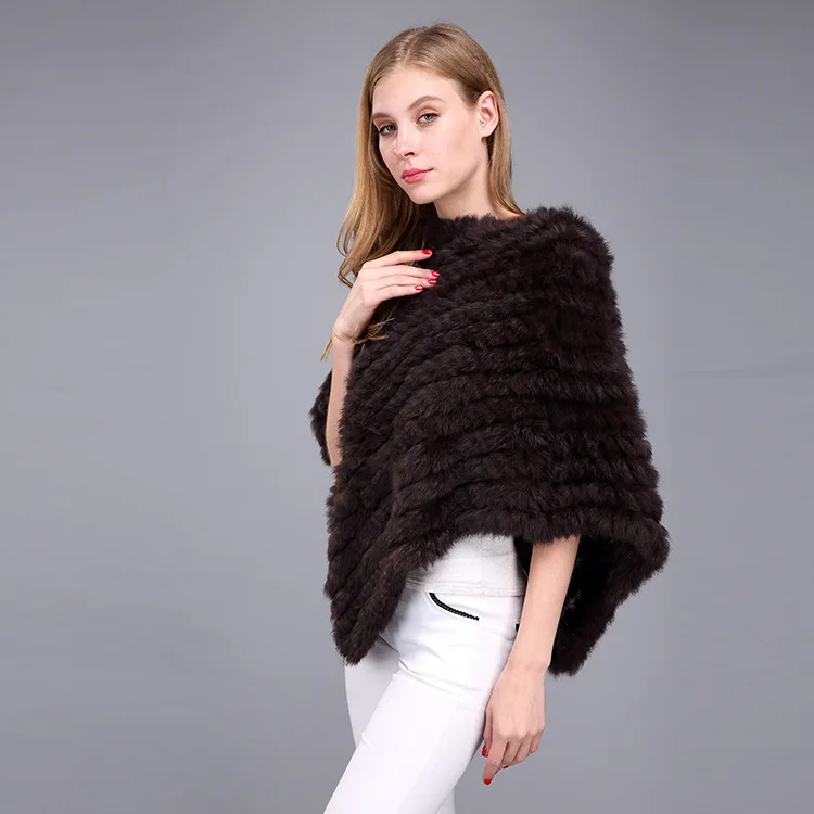  Winter Warm Shawl Poncho For Women Knitted Real Rabbit Fur Shouder Pashmina Capes Lady Natural Fur Wraps (10)