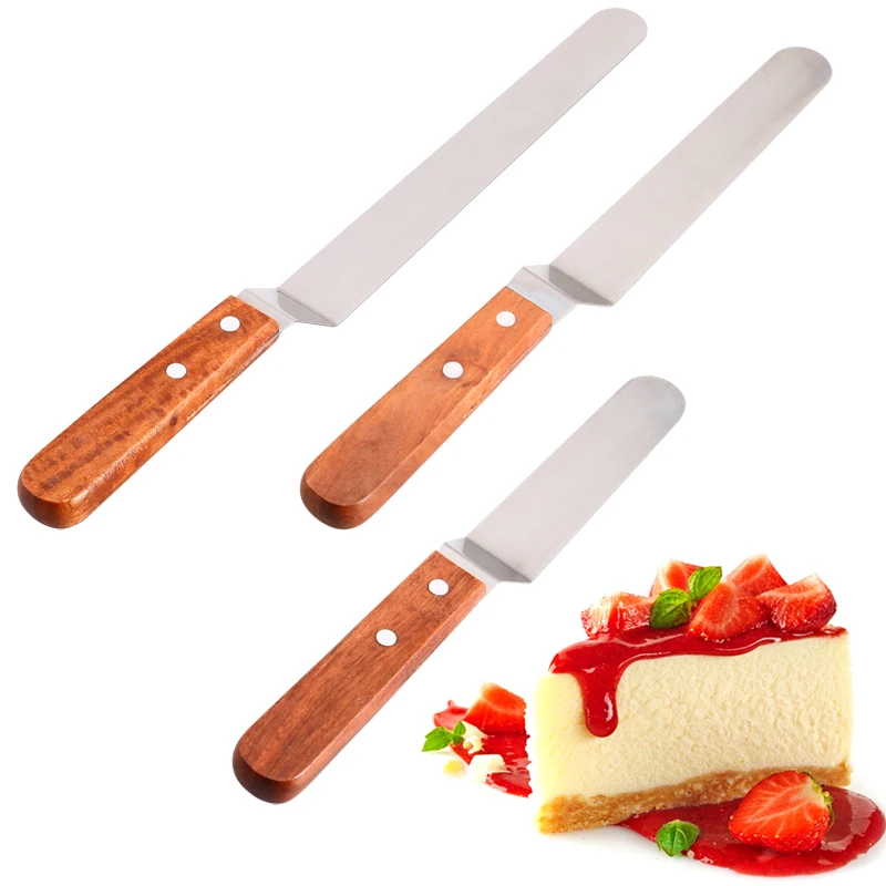 6/8/10 Inch Stainless Steel Butter Cake Cream Knife Spatula Wooden
