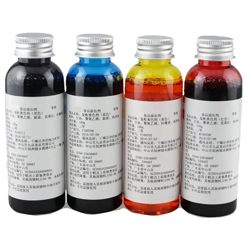 4*100ml bottled edible ink,high quality food ink, use for cake Edible