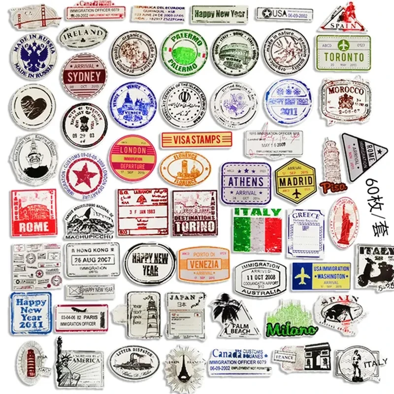 60 قطعة السفر ختم البريد ملصقات للأمتعة الغيتار الهاتف المحمول لوح التزلج دراجة نارية الكتابة على الجدران ملصقات مقاومة للماء