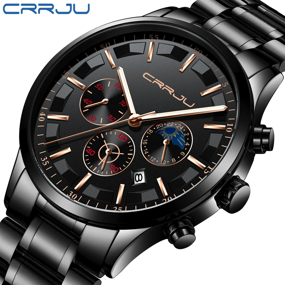  Top Brand Luxury CRRJU Men Watch Sport Quartz Full Steel Male Clock Military Camping Waterproof Chr