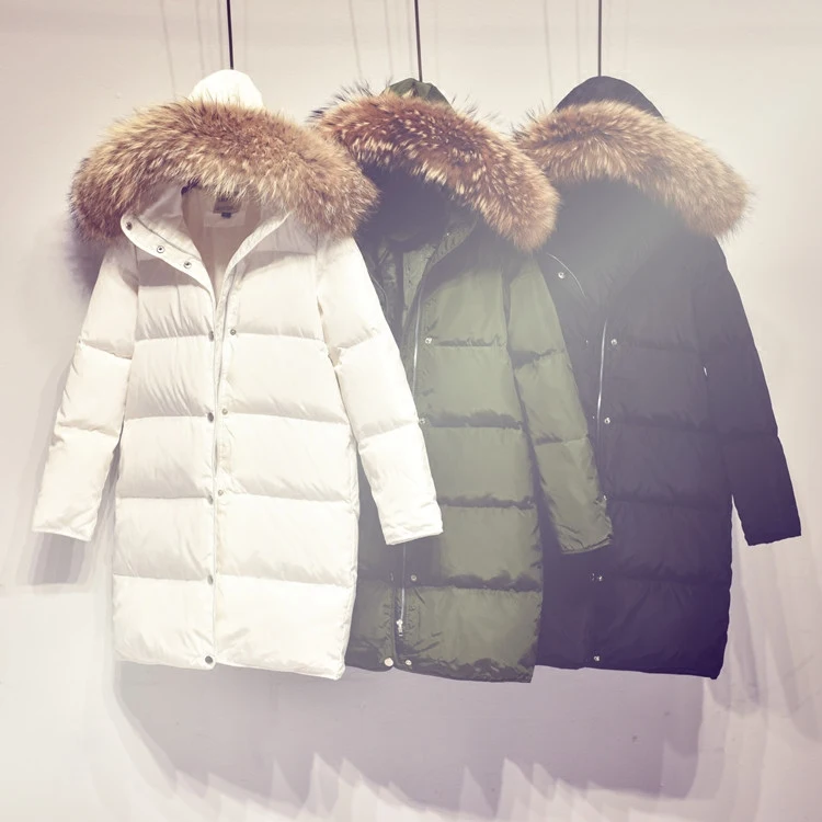 

Women Lady Down Jacket Padded Long Coat Big Faux Fur Collar Warm Winter Thick Stylish White/Army Green/Black