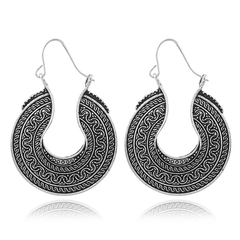 

2019 New fashion jewelry vintage classic style Oxidation treatment Black plating national pattern Charm women drop earrings