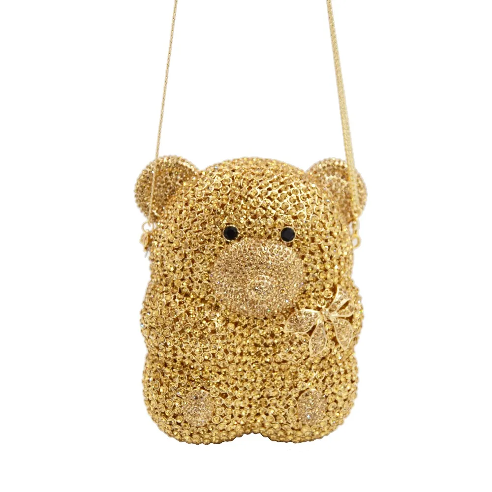 Newest Animal Shape Shimmering Evening bag Women Clutch Purse Shiny Handbags Party Wedding Silver Gold Candy Bear Chain Handbag