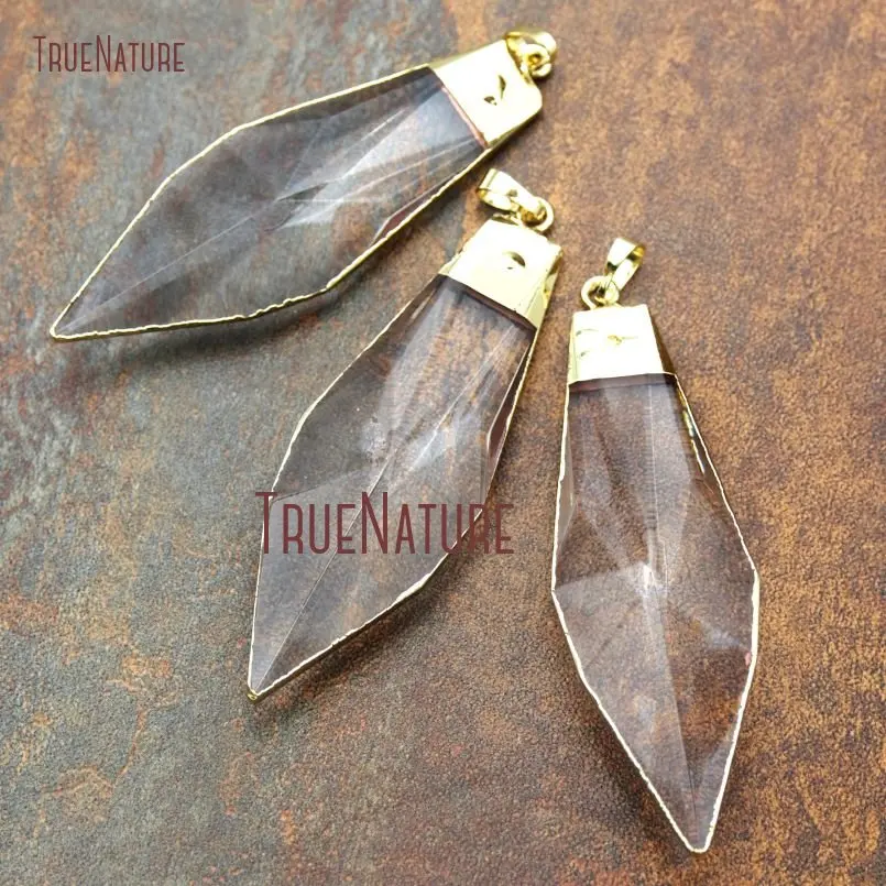 10Pcs Latest Glass Crystal Pendant Gold Electroplated Faceted Dagger