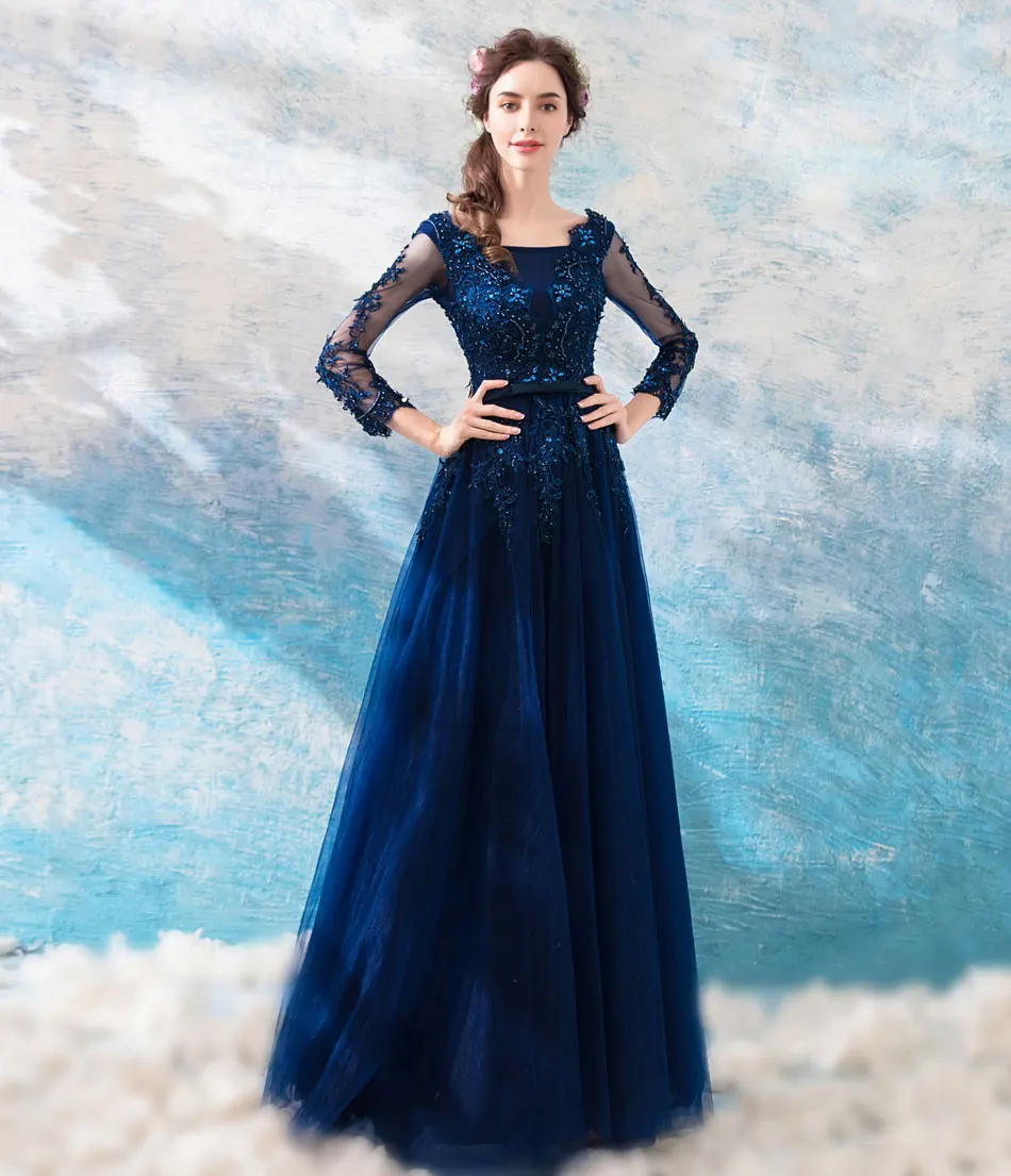 9121 темно-синий элегантные длинные для матери невесты платья Vestido de madrinha свадебное платье для матери невесты