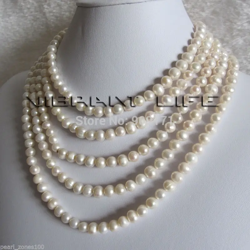 

90" 6-8mm White Freshwater Pearl Strand Necklace Jewelry Natural Color