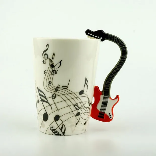 6 Colors Guitar Bass Music Cup Ceramic Handgrip Coffee Mugs Music
