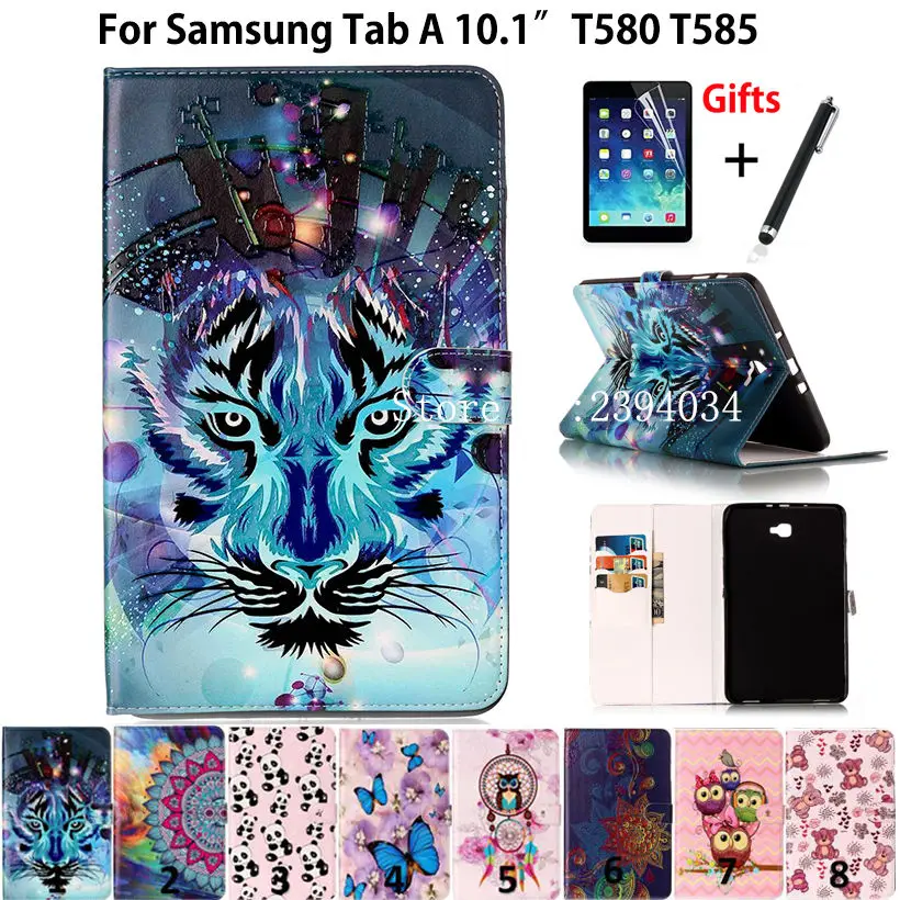 Тонкий чехол с рисунком для samsung Galaxy Tab A A6 10,1 SM-T580 T585 T580 T585N, чехол для планшета из искусственной кожи+ пленка+ ручка