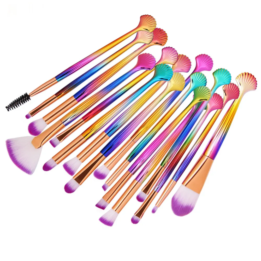 16Pcs Shell Makeup Brushes Sets Power Foundation Eye Shadow Lip Contour