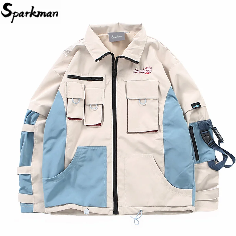 

Men Hip Hop Jacket Streetwear Retro Vintage Painting Print Harajuku Jacket Windbreaker Pocket 2019 Color Block Track Jacket Coat