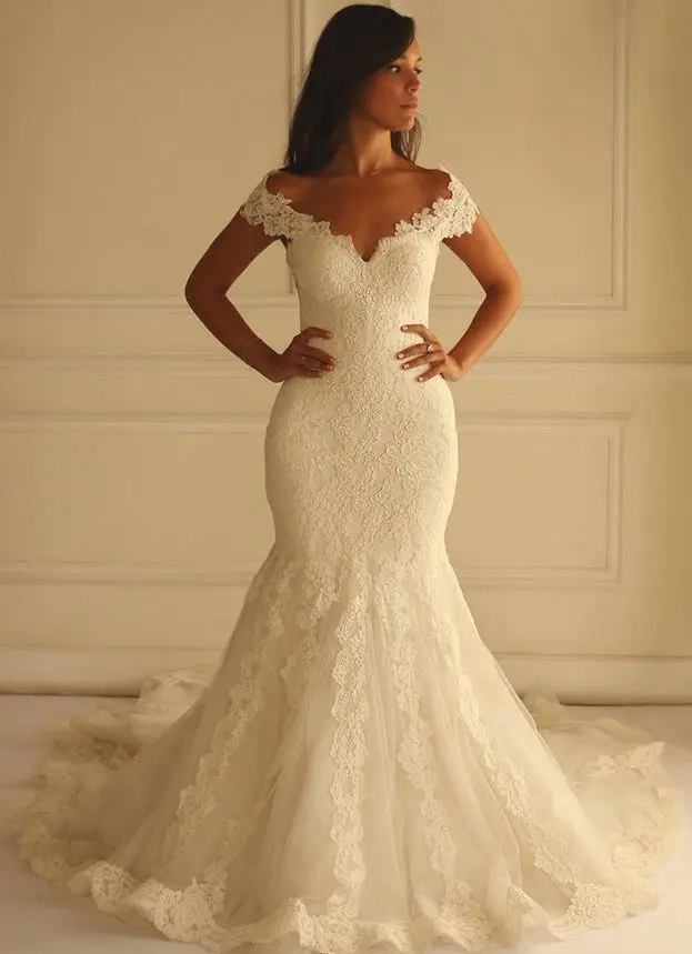 Ivory Lace Mermaid Wedding Dresses 2016 Off The Shoulder 