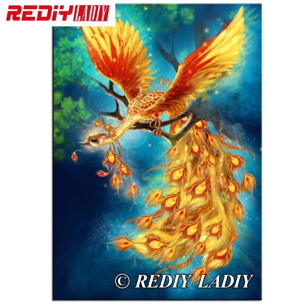 

REDIY LADIY Diamond Mosaic Gold Phoenix Diamond Painting Cross Stitch Patterns Diamond Embroidery Beaded Crystal Hobby & Crafts