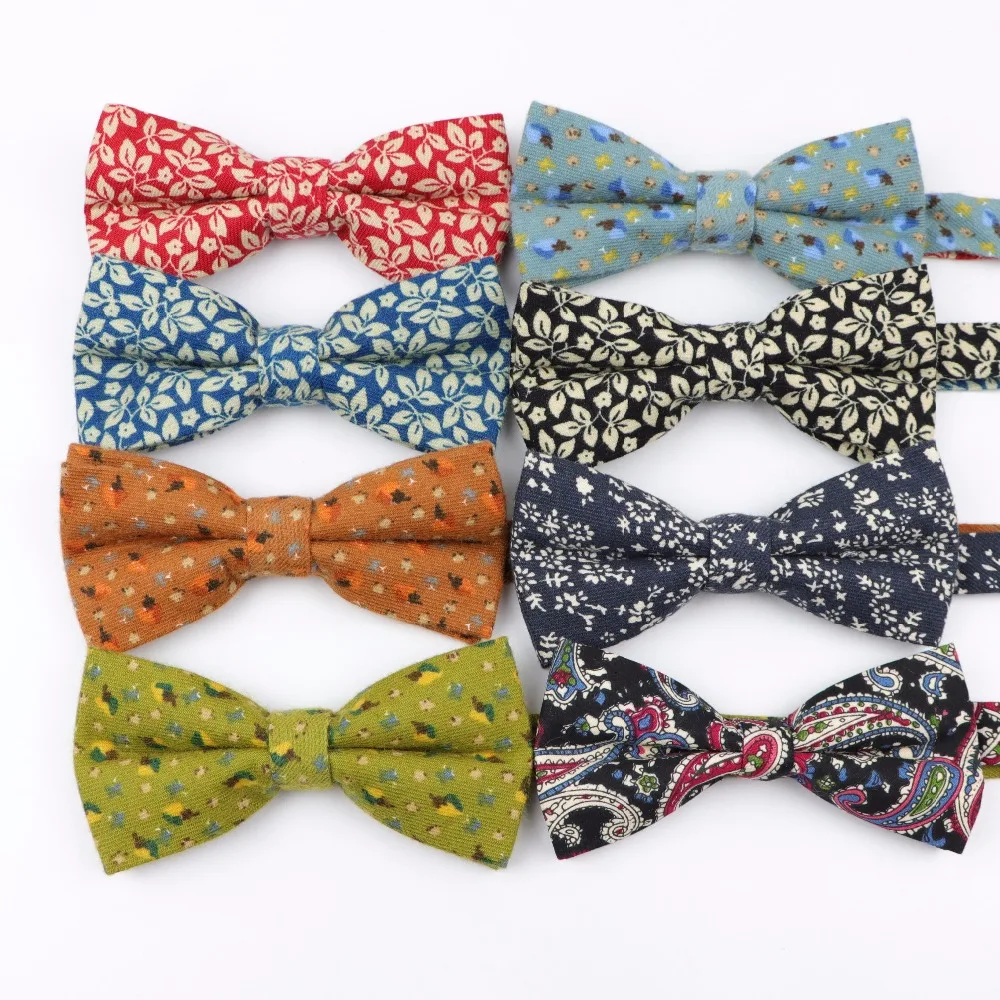 

Mens Flower Bowtie Check Artificial 100% Cotton Soft Striped Double Fracture Butterfly Men Bow Ties Designer Cravat