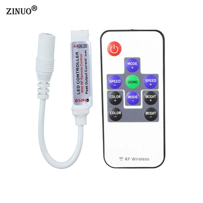 

ZINUO DC5-24V Mini 10key RF Wireless Remote Switch Controller With Mini LED Dimmer For Flexible Tape RGB 5050/3528 LED Strip