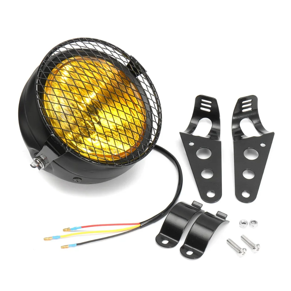 Buy Black Amber Motorcycle Headlight Grill Retro