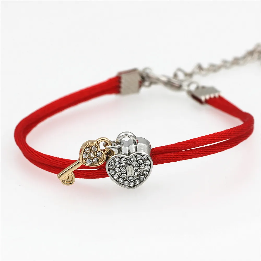 

Heart Lcok&Key Red String Bracelet Adjustable Braiding Lucky Macrame Rope Bracelets For Women Men Handmade lover Jewelry