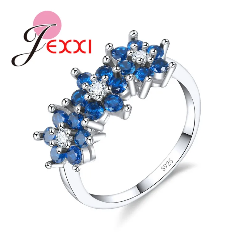 

JEXXI Engagement Ring for Women Wedding Band Zircon 925 Sterling Silver Jewelry Blue Crystal Rings for Women Silver Color Ring
