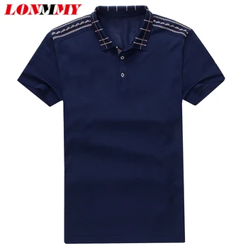 

LONMMY plus size 6XL 5XL Short sleeve Polo shirt men Silkworms Business Tops stripe Tees men polo shirt Navy Summer 2019 New