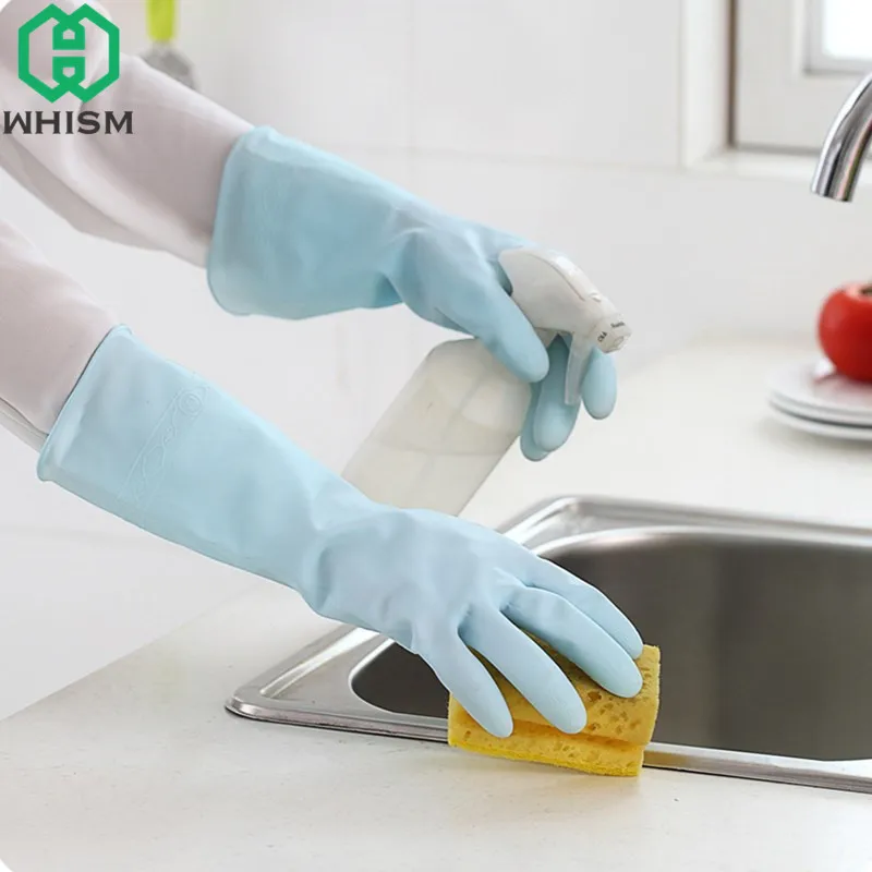 WHISM Waterproof PVC Rubber Gloves Thin Household Washing Gloves