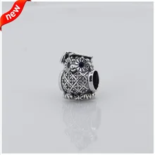 Подходит для бусины Pandora Браслеты Сова Подвески с швейцарским синим кристаллом стерлингового серебра 925 пробы ювелирные изделия