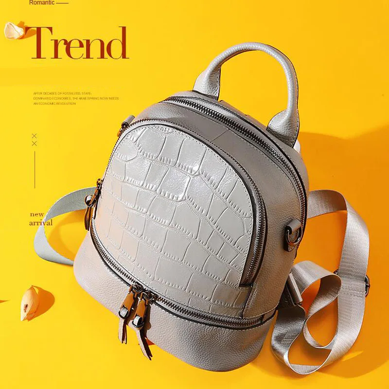 

Crocodile pattern Genuine Leather BackpacksFor Women Light weight Backpack For College style and youth fashion