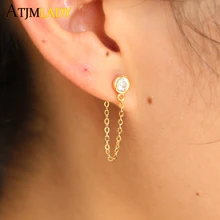 Высокое качество, 925 пробы цвета, серьги-гвоздики с цепочкой, кубический цирконий, серьги для женщин, специальное предложение, серьги Brinco, ювелирное изделие