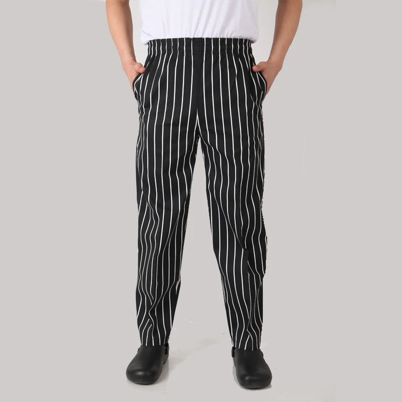 chef pants striped trousers white breathable chef clothing special tooling elastic waist chef work pants for