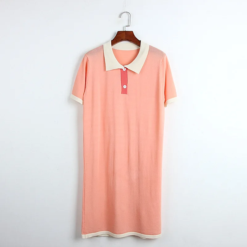 

Luxury Designer Brand Dress for Women Turn-down Collar Contrast Color Loose Casual Knitted Mini Dress