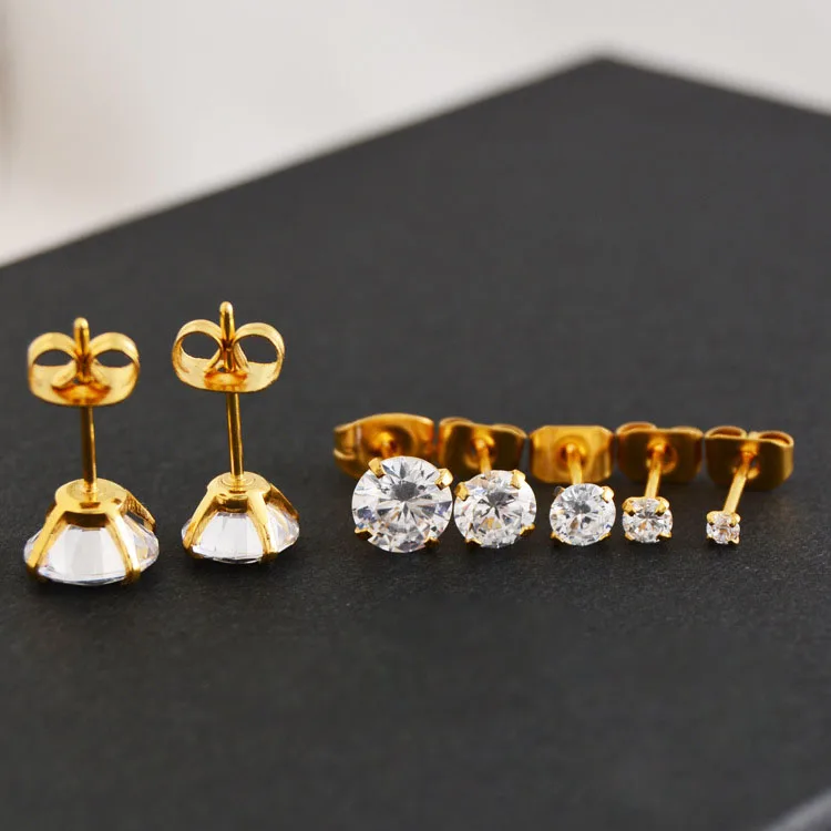 

Crystal CZ Clear Gem Ear Stud Tragus Four claw pin zircon earrings Ear Stud Gold 2mm 3mm 4mm 5mm 6mm 8mm