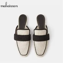 Mabaiwan/Новые дизайнерские шлепанцы с квадратным носком; женские сандалии; повседневные туфли без застежки; женские мокасины для улицы; лоферы на плоской подошве