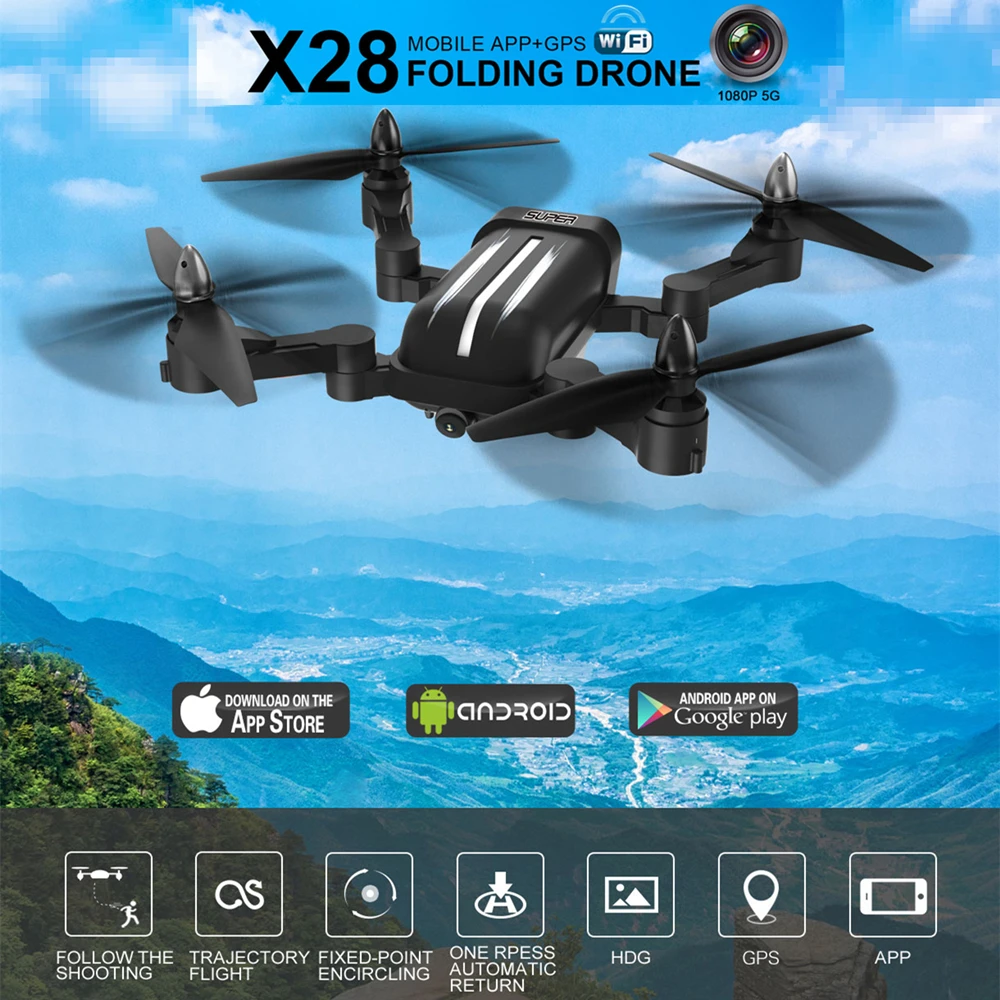 Bayangtoys X28 бесщеточный Квадрокоптер с камерой 1080P RC вертолет складной GPS Дрон VS