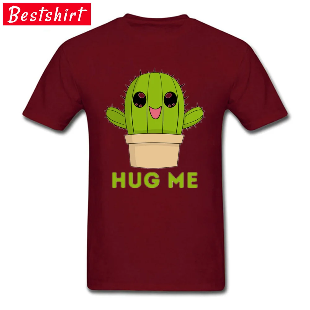 Hug Me Cactus Brand Men T Shirts O-Neck Short Sleeve Pure Cotton T Shirt Unique Tee-Shirts Wholesale Hug Me Cactus  maroon