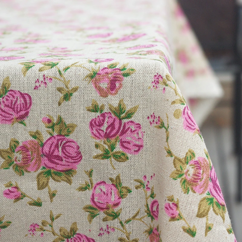 الوردي الزفاف سماط الكتان القطن روز الزهور المطبوعة مفارش طاولة الدانتيل حافة مفرش طاولة مستطيلة المنزل حزب الديكور