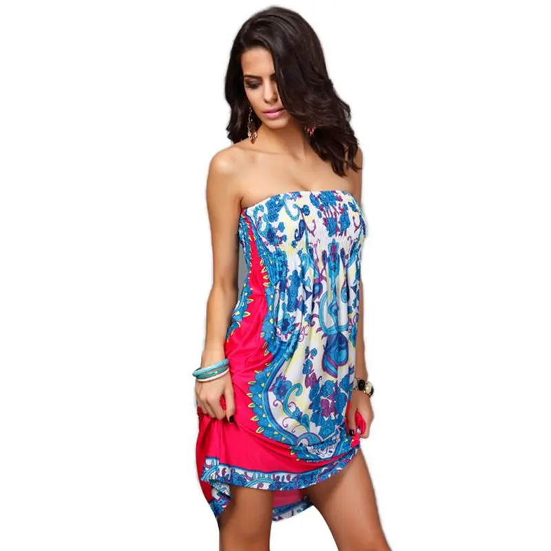 

Plus Size Vestidos Fashion Retro Sexy Hot Bohemian Summer Beach Party Fashion Women Vintage Style Harajuku Print Strapless Dress